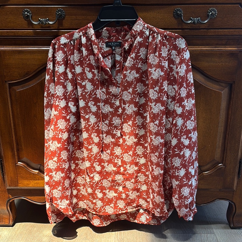 Rag & Bone Floral brick (burnt orange/sienna) artist style Blouse Sz xs